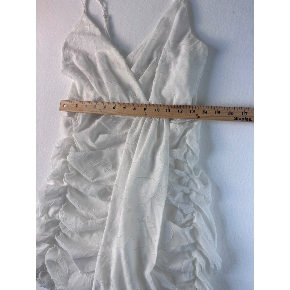 Lulus White Floral Burnout Ruched Mini Dress Formal Bridal Shower Bride Medium - Picture 12 of 16